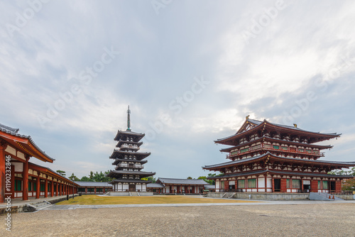 Yakushiji Temple in Nara city,Nara prefecture Japan.      It's the most famous and imperial ancient Buddhist Temple in Japan. UNESCO designated as a World Heritage Site.