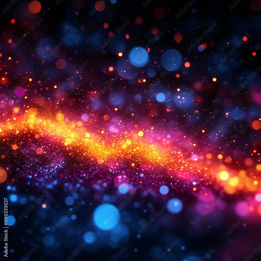 Fototapeta premium Dark abstract background with colorful bokeh lights, mysterious and vibrant