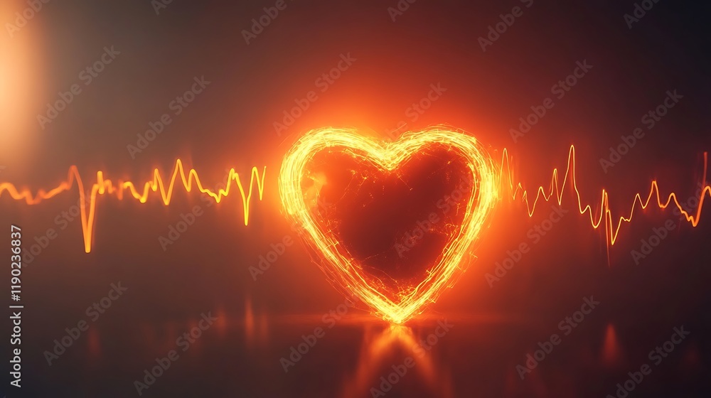 Fiery heart EKG pulse; health, love, energy concept. Fiery heart EKG pulse; health, love, energy concept.