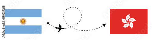 Argentina to Hongkong flight travel by air . Argentina and Hongkong flags 