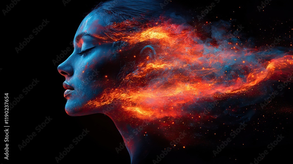 A vibrant colorful human head with paint and energy bursting from the brain representing creativity A vibrant colorful human head with paint and energy bursting from the brain representing creativity