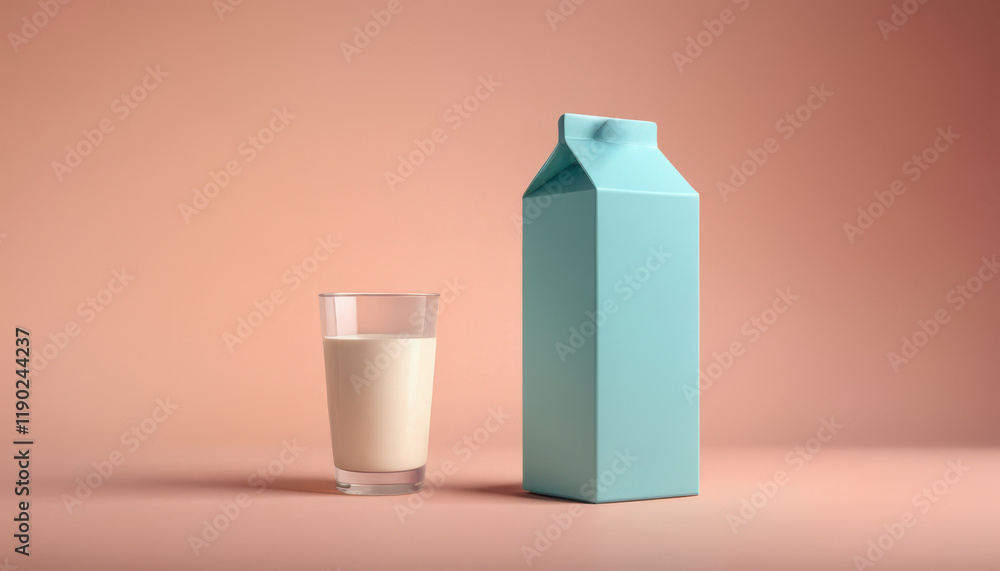 Colorful milk carton and glass on pastel background Colorful milk carton and glass on pastel background