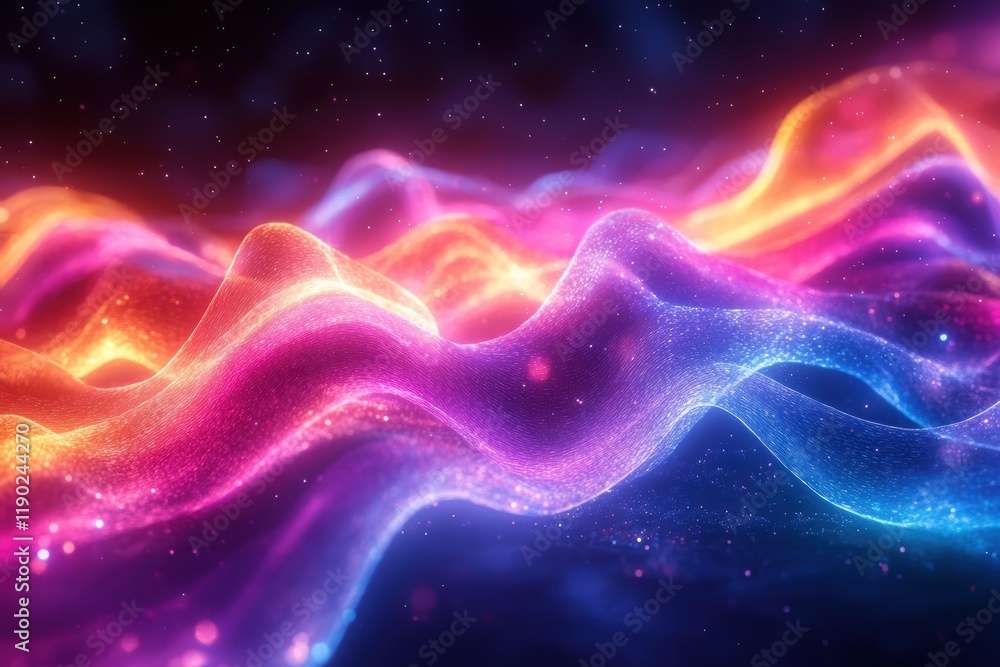A dark background with neon-colored waves of light flowing and glowing softly A dark background with neon-colored waves of light flowing and glowing softly