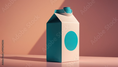 Colorful milk carton and glass on pastel background
