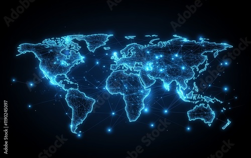 Wallpaper Mural international business network on world map, digital connections linking countries, global communication, world economy concept Torontodigital.ca