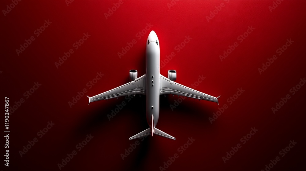 Fototapeta premium White Airplane on Red Background: A Minimalist Aviation Image