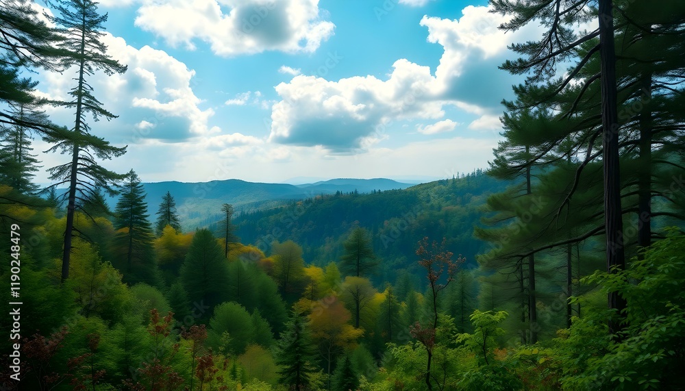 Fototapeta premium Serene Mountain Landscape Under a Bright Sky