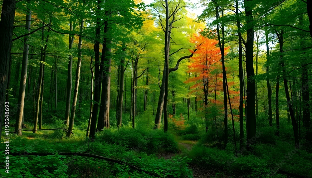 Fototapeta premium Vibrant Autumn Colors in a Serene Forest