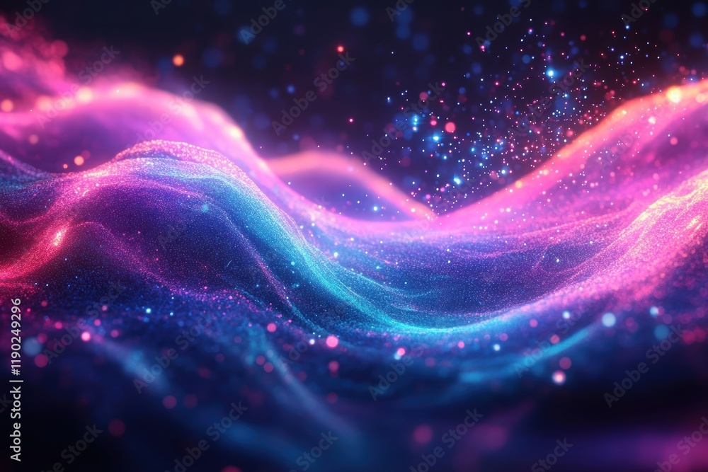 Fototapeta premium A dynamic digital wave with vibrant neon colors of blue, purple, and pink