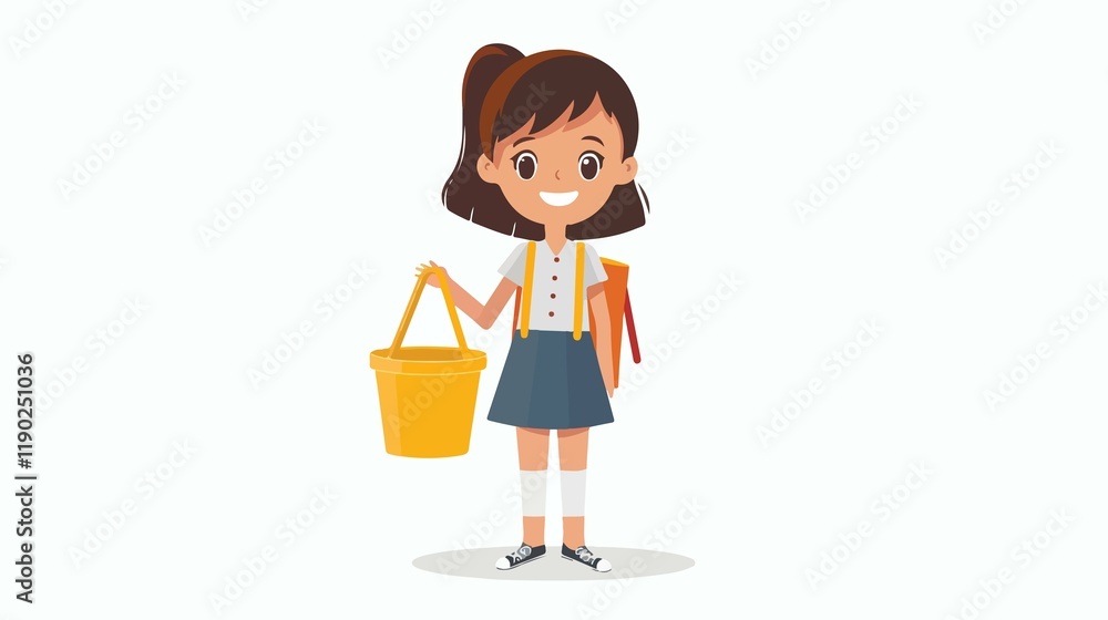 Adorable School Girl with a Sunny Yellow Bucket fun kid cute face child human sweet youth female Adorable School Girl with a Sunny Yellow Bucket fun kid cute face child human sweet youth female