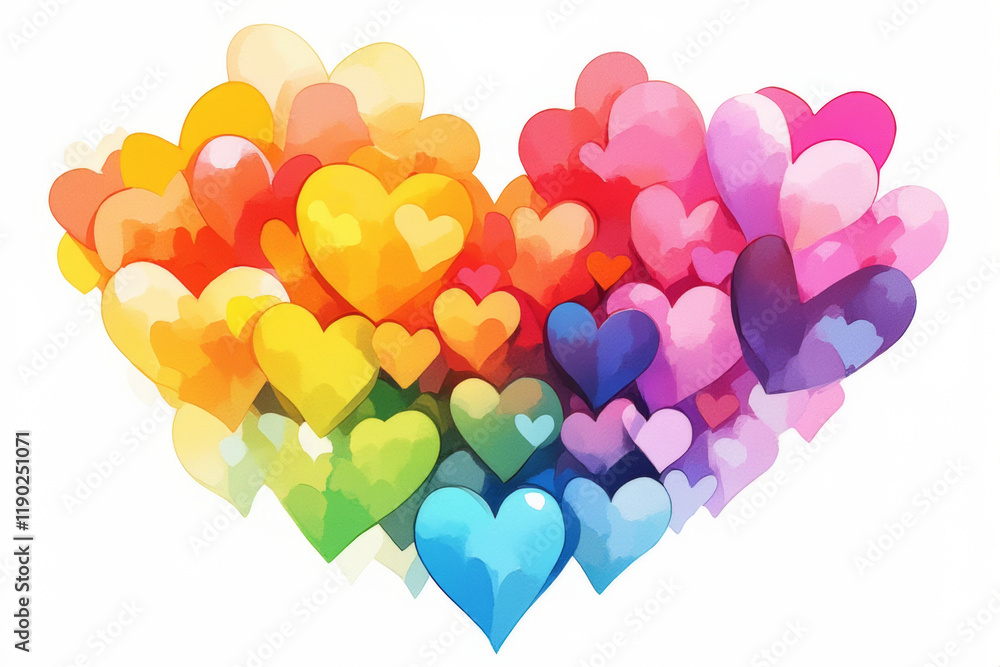 Rainbow-colored hearts arranged symmetrically, symbolizing love and diversity Rainbow-colored hearts arranged symmetrically, symbolizing love and diversity