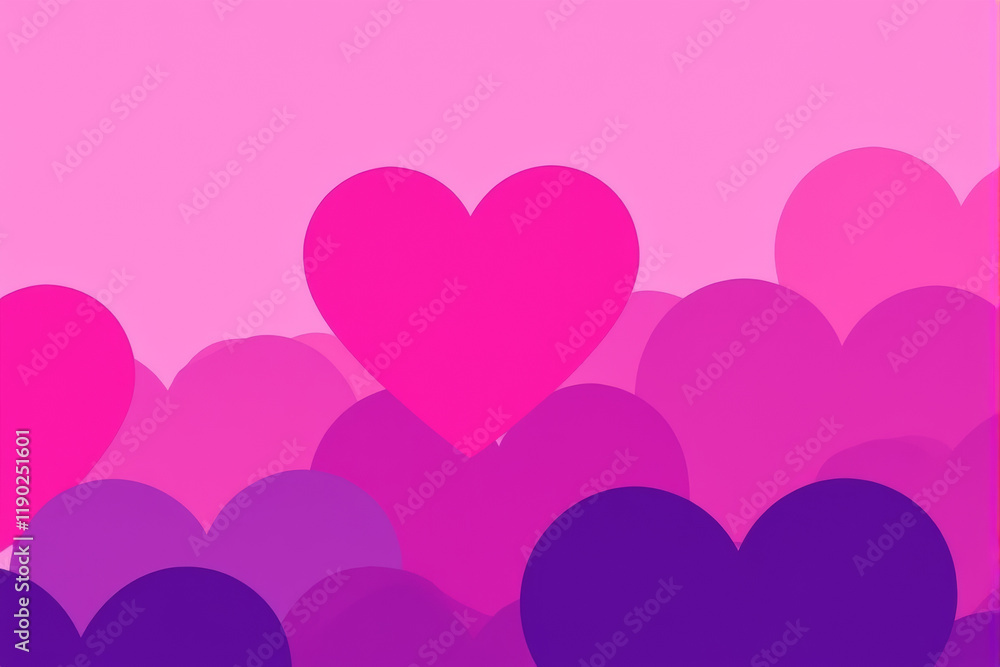 Geometric heart shapes arranged in a gradient from pink to purple, giving a modern and stylish vibe.