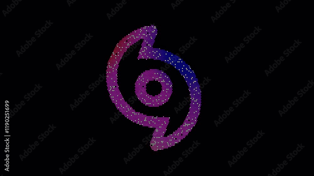 Icon hurricane is made up of LED square shapes that shimmer and flicker. There are black dead diodes. In-Out looped. Alpha BW at the end Icon hurricane is made up of LED square shapes that shimmer and flicker. There are black dead diodes. In-Out looped. Alpha BW at the end