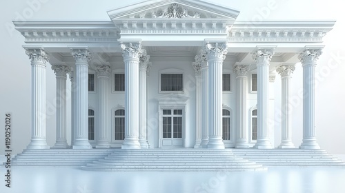 White classical building with columns and stairs. photo