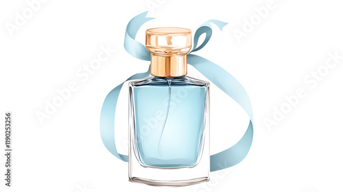 PNG A perfume bottle illustration ribbon blue. style watercolor, isolated on white photo