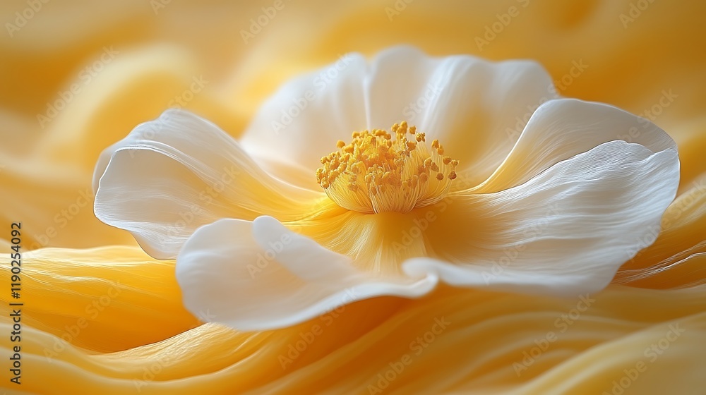 White flower on yellow fabric. White flower on yellow fabric.