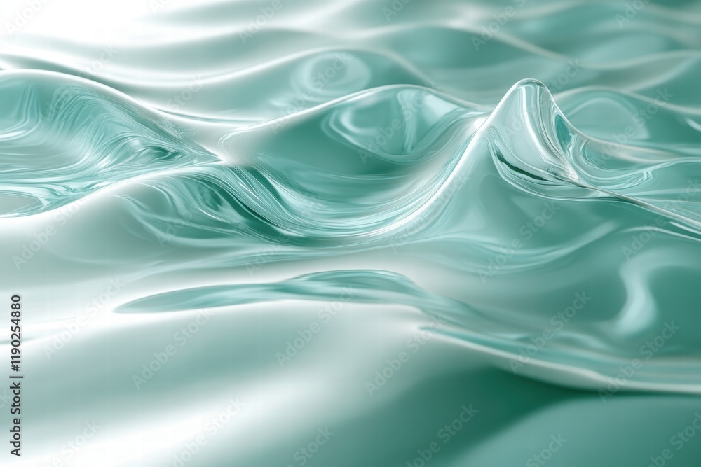 Fototapeta premium A light mint green background with gentle waves and subtle reflections
