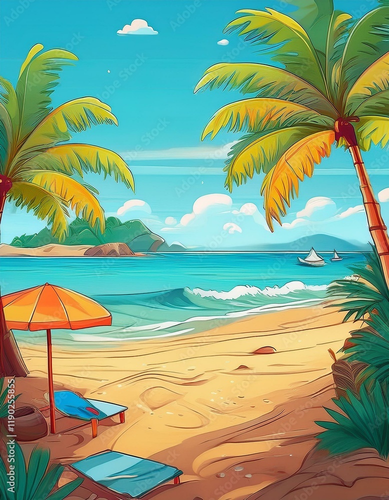 Obraz premium Cartoon summer beach. Generated image