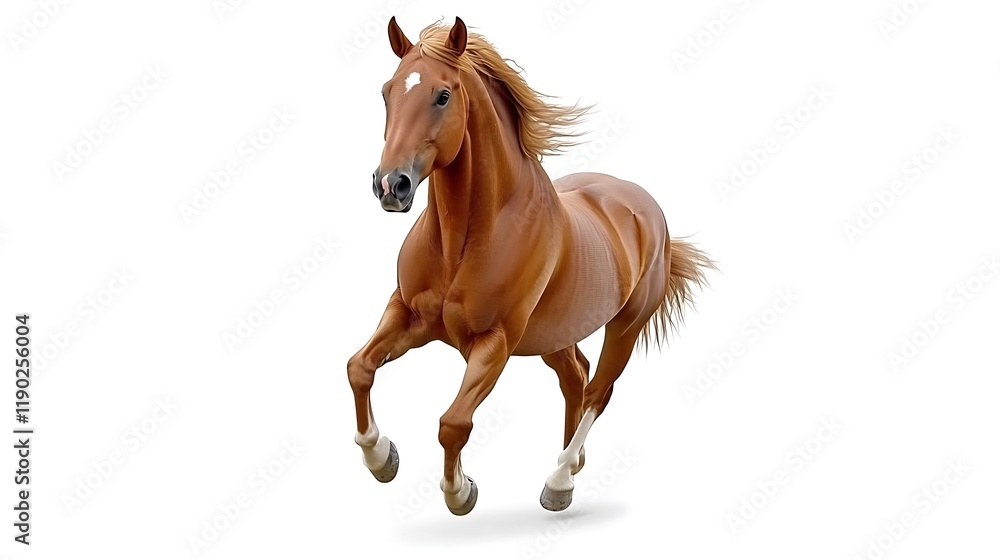 Obraz premium Chestnut horse running, isolated on white.