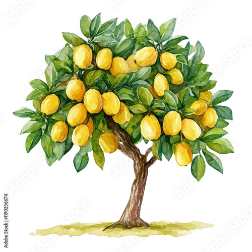 A watercolor of a jackfruit tree, isolated on a white background. Jackfruit tree vector.
