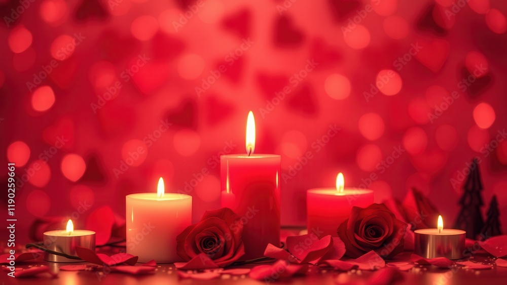 Romantic background with candles and rose petals. Romantic background with candles and rose petals.