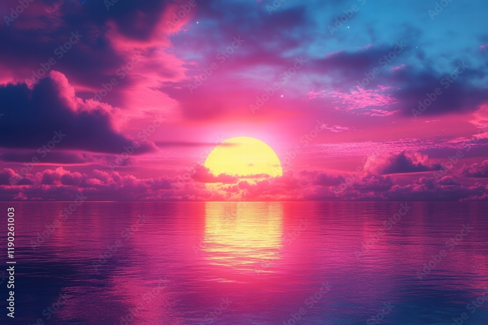 Fototapeta premium A neon sunset with glowing hues of orange, pink, and purple