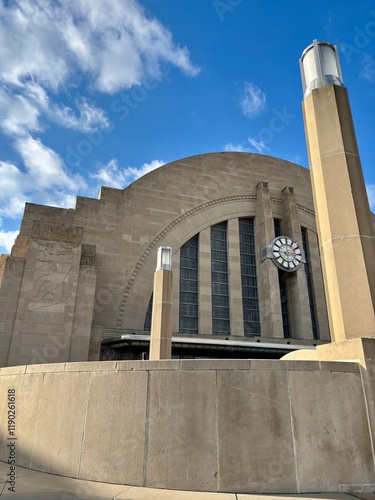 Cincinnati's Union Terminal Art Deco building with cloc photo