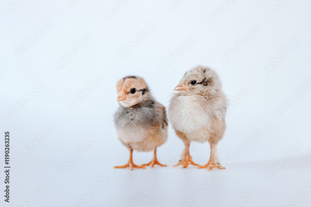 Obraz premium Two Baby Chicks on a White Backdrop