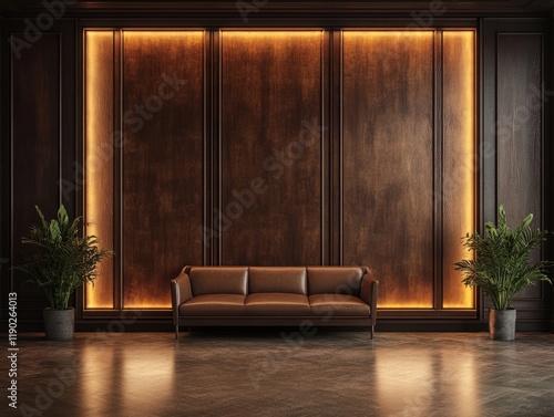 A polished dark wood paneling with a high-end, refined appearance and soft lighting photo