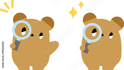 虫眼鏡を持ったクマ_表情なし