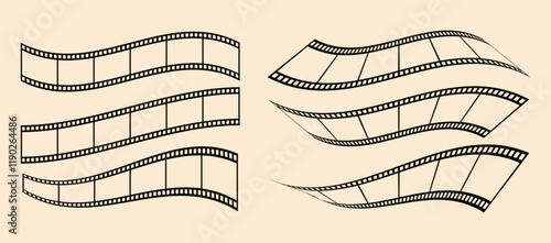 Film tape strip frame or border set. Photo, cinema or movie negative reel. cinematic Seamless retro style old white and black roll tapes of 35mm design element. Vector illustration Saved in EPS 10