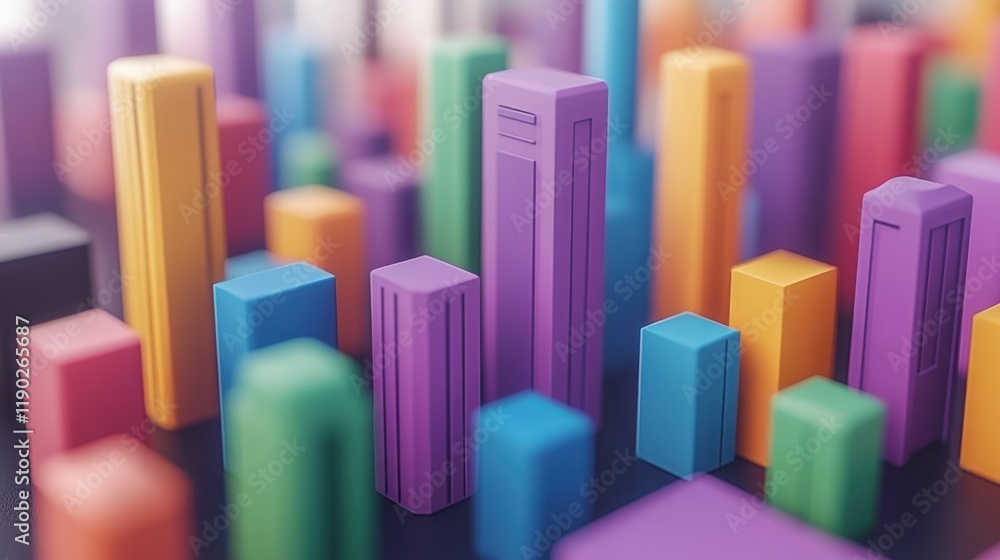 Vibrant Abstract Cityscape Featuring Geometric Skyscrapers in Dynamic Colors and Shapes. Vibrant Abstract Cityscape Featuring Geometric Skyscrapers in Dynamic Colors and Shapes.