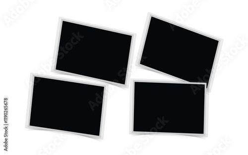 A collection of realistic, vintage photo frames featuring transparent tape and paper clip overlays. This retro style vector illustration format is ideal for creative projects and saved in EPS 10