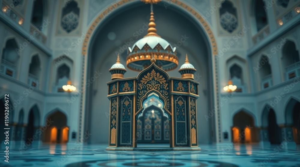 Obraz premium luxury Islamic mandala in sharp focus, positioned against a softly blurred bokeh background. The cinematic