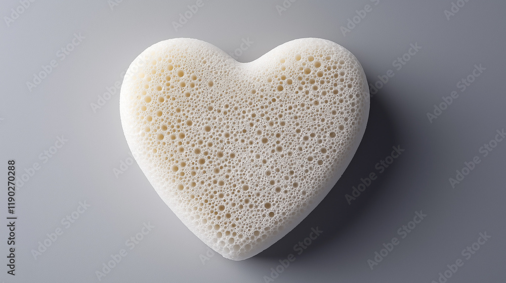 Fototapeta premium Porous heart-shaped stone on reflective surface with soft lighting 
