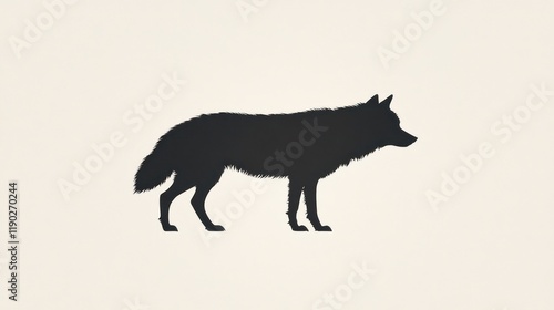 Silhouette of a wolf standing on a light beige background. photo