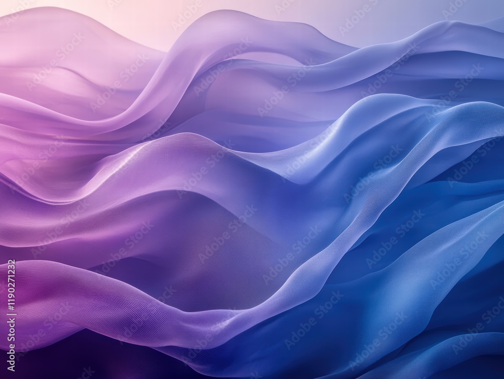 Obraz premium A soft overlapping wave pattern with transparency in shades of blue and purple, creating depth