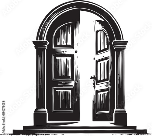 Door black and white silhouette assets in vector farm 