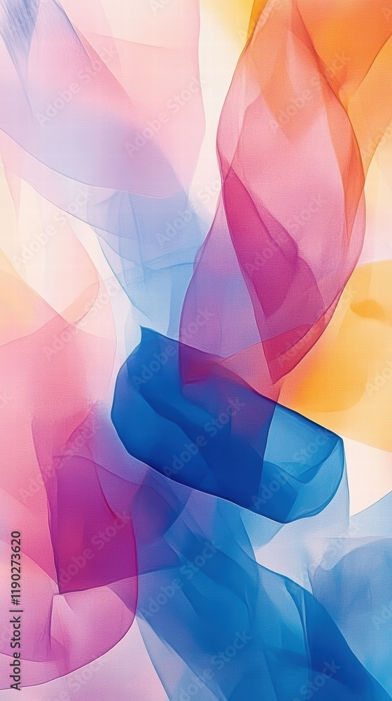 A translucent abstract pattern with multiple layers of geometric shapes in soft pastel colors A translucent abstract pattern with multiple layers of geometric shapes in soft pastel colors