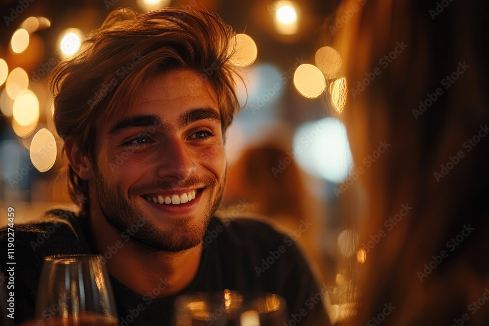 Warm atmosphere captured with smiling young man enjoying lively Warm atmosphere captured with smiling young man enjoying lively