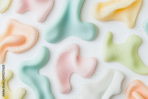 Photo of abstract pastel yogurt shapes with smooth and soft textures arranged in a minimalist composition, showcasing modern elegance and creativity in a vibrant and delicate design