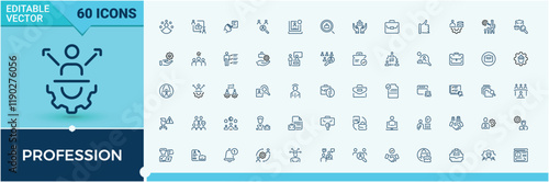 Profession Contact Us icon set. Featuring us, recruit, manager, contract, job and more. Outline symbol collection. Editable vector illustration.