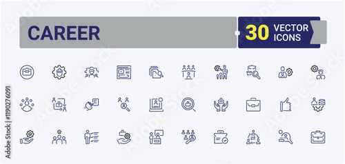 Career linear icon collection. Related to businessman, work, people, employment, business, worker and more. Simple line vector. Vector icons editable stroke.