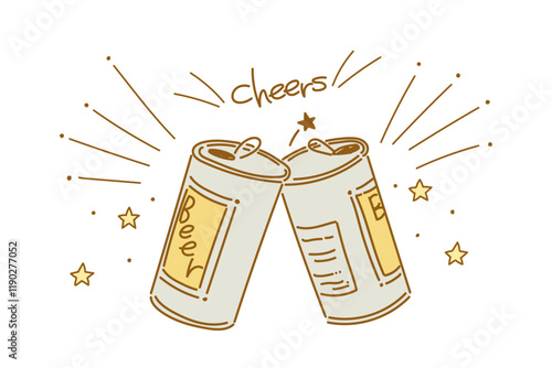 缶ビールの乾杯イラスト(カラー02) キラキラ 星