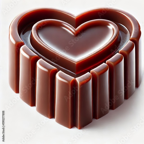 Heart shaped chocolate jelly on a white background, perfect for a sweet and romantic Valentine’s Day gift, showcasing delicious milk and dark chocolates in various shapes photo