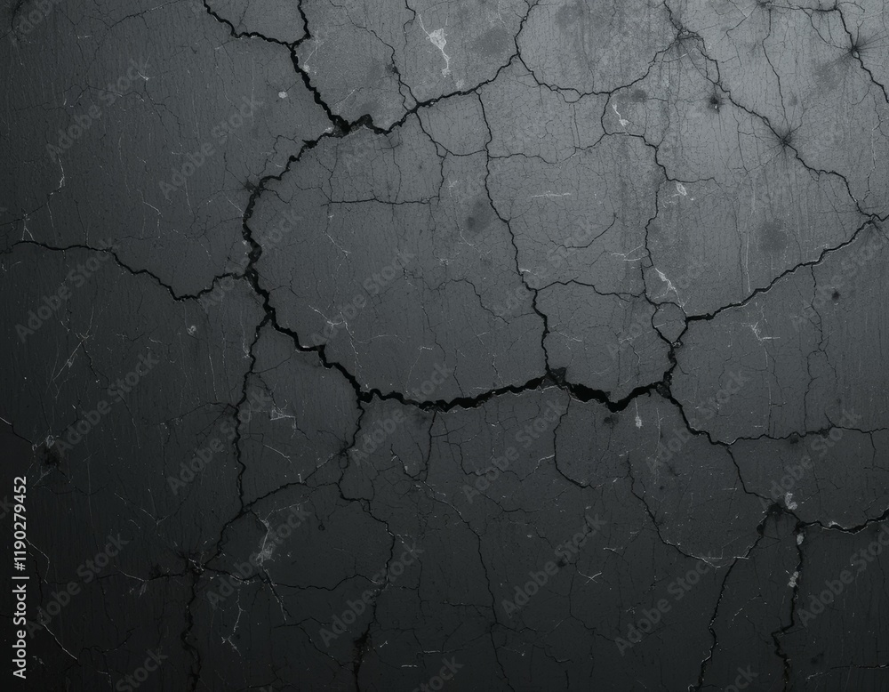 Obraz premium Dark Cracked Texture, Abstract Black Background: Grunge Surface with Deep Cracks and Fissures