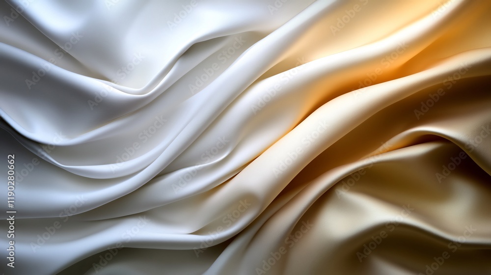 Fototapeta premium Elegant Draped Silk Fabric in White and Gold Hues