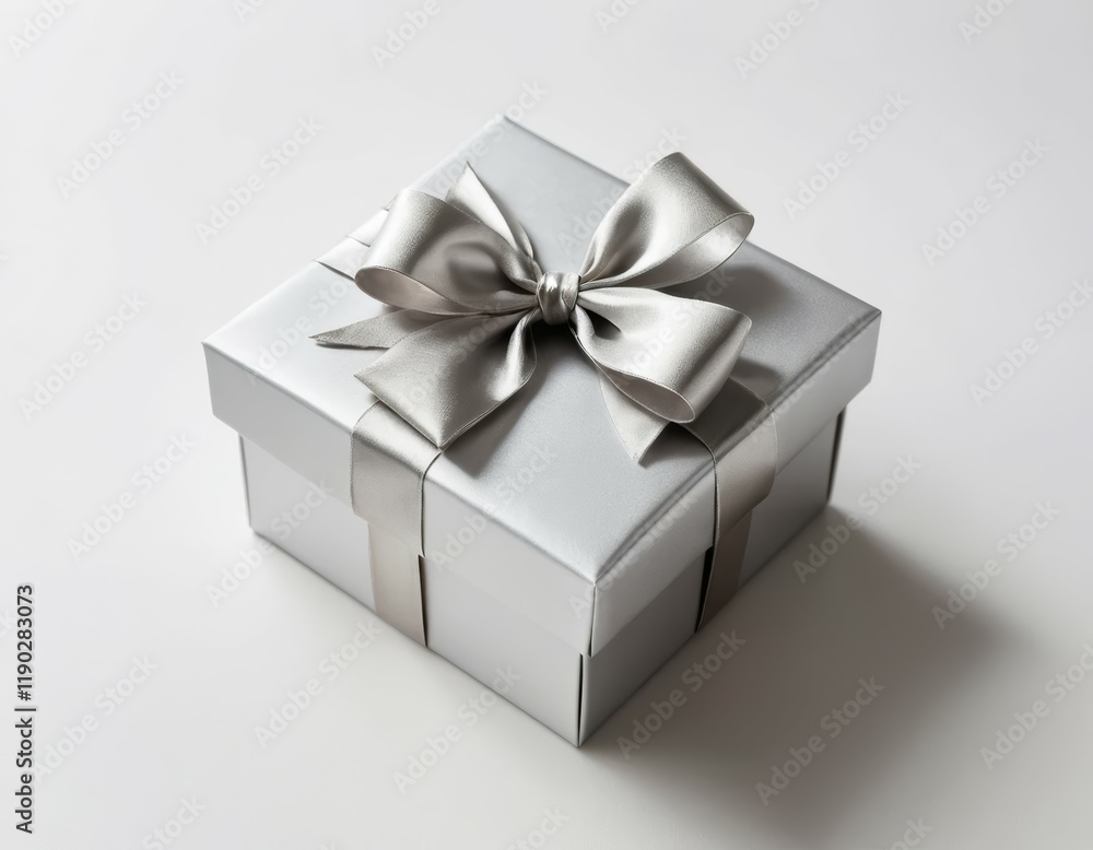 Elegant Silver Gift Box with Satin Ribbon Bow: Perfect for Anniversary, Birthday, or Wedding Elegant Silver Gift Box with Satin Ribbon Bow: Perfect for Anniversary, Birthday, or Wedding