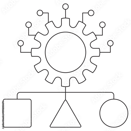 Classification in Machine Learning icon. Simple outline black vector pictogram with thin lines on a transparent background. Line thickness is editable