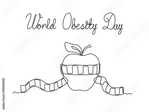 World Obesity Day. Abstract sewing measuring centimeter around the apple. continuous single one line art hand drawing sketch logo